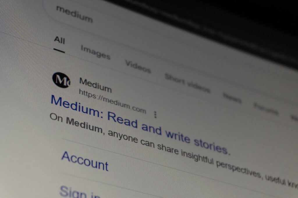Screenshot of the medium website search results page
