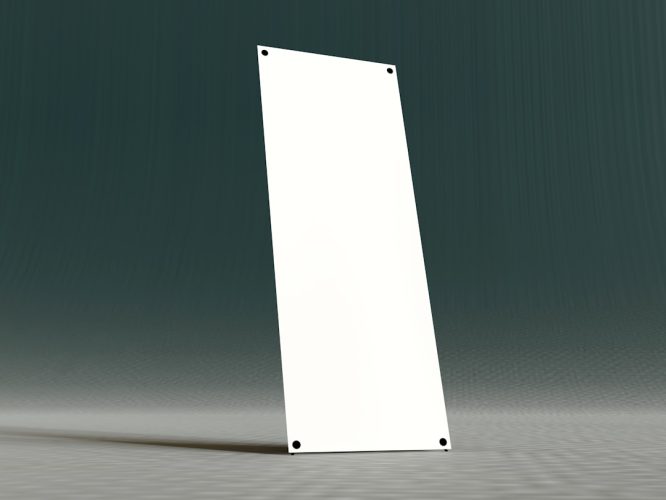 A blank white rectangular sign leaning forward.
